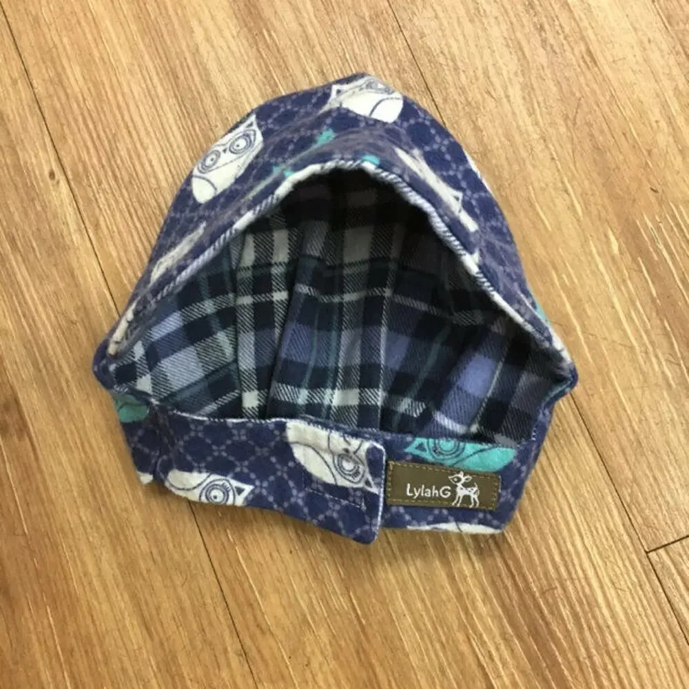 LylahG Girls Bonnet Owl Flannel Bib‎ Plaid Blue Beautiful Set